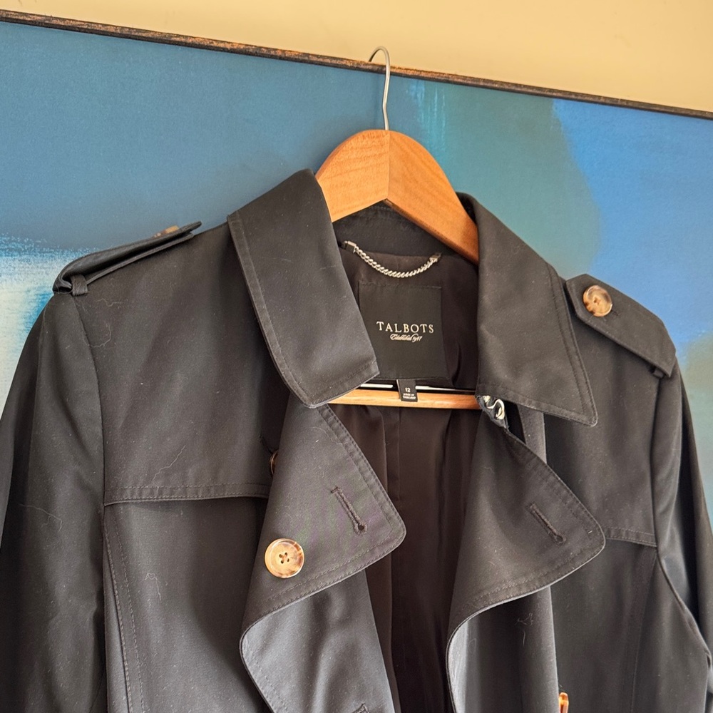 Talbots Classic Black Trench Coat - Picture 3 of 8